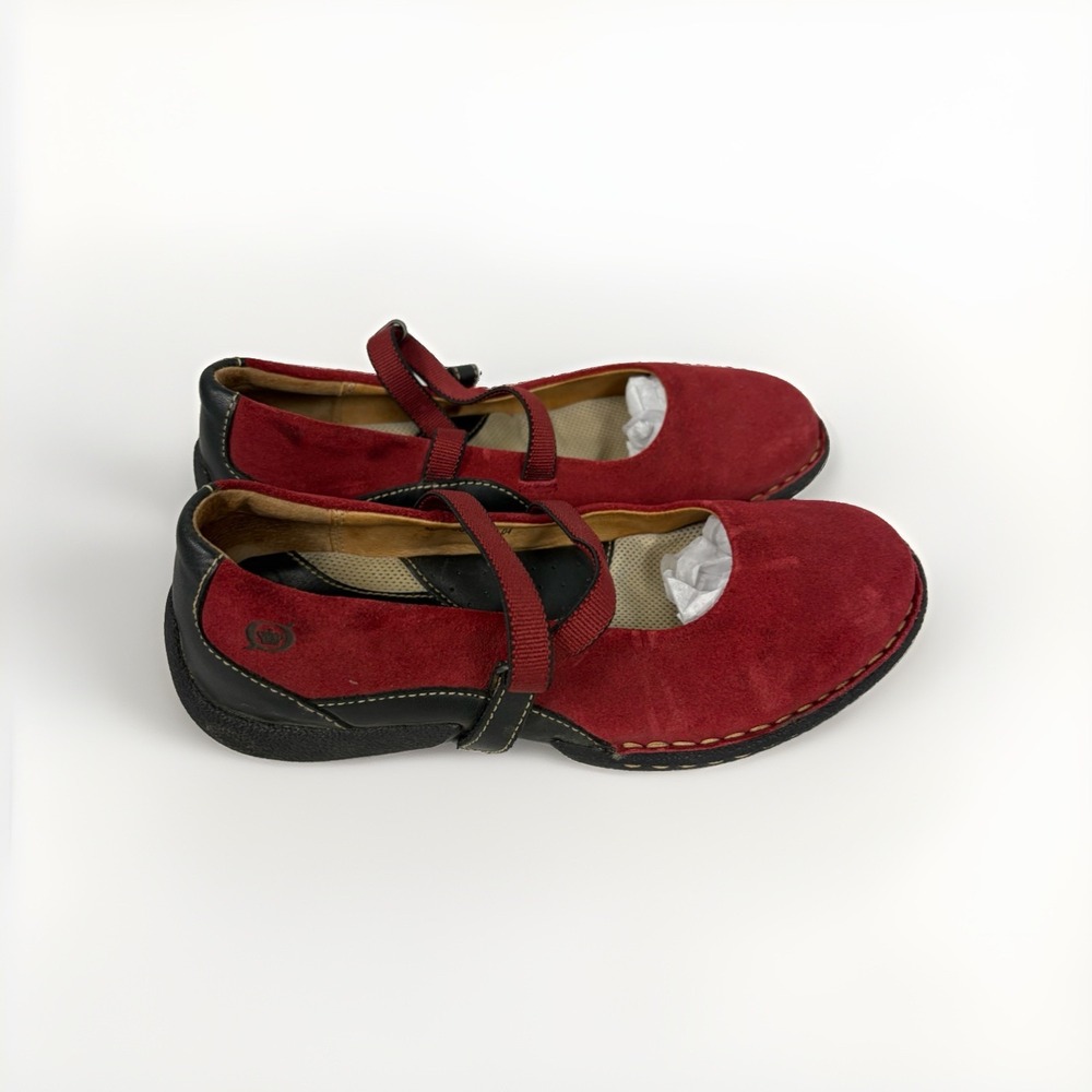 Born Women's EU 36 US 6 Red Suede Leather Mary Jane Comfort Flats Shoes T5